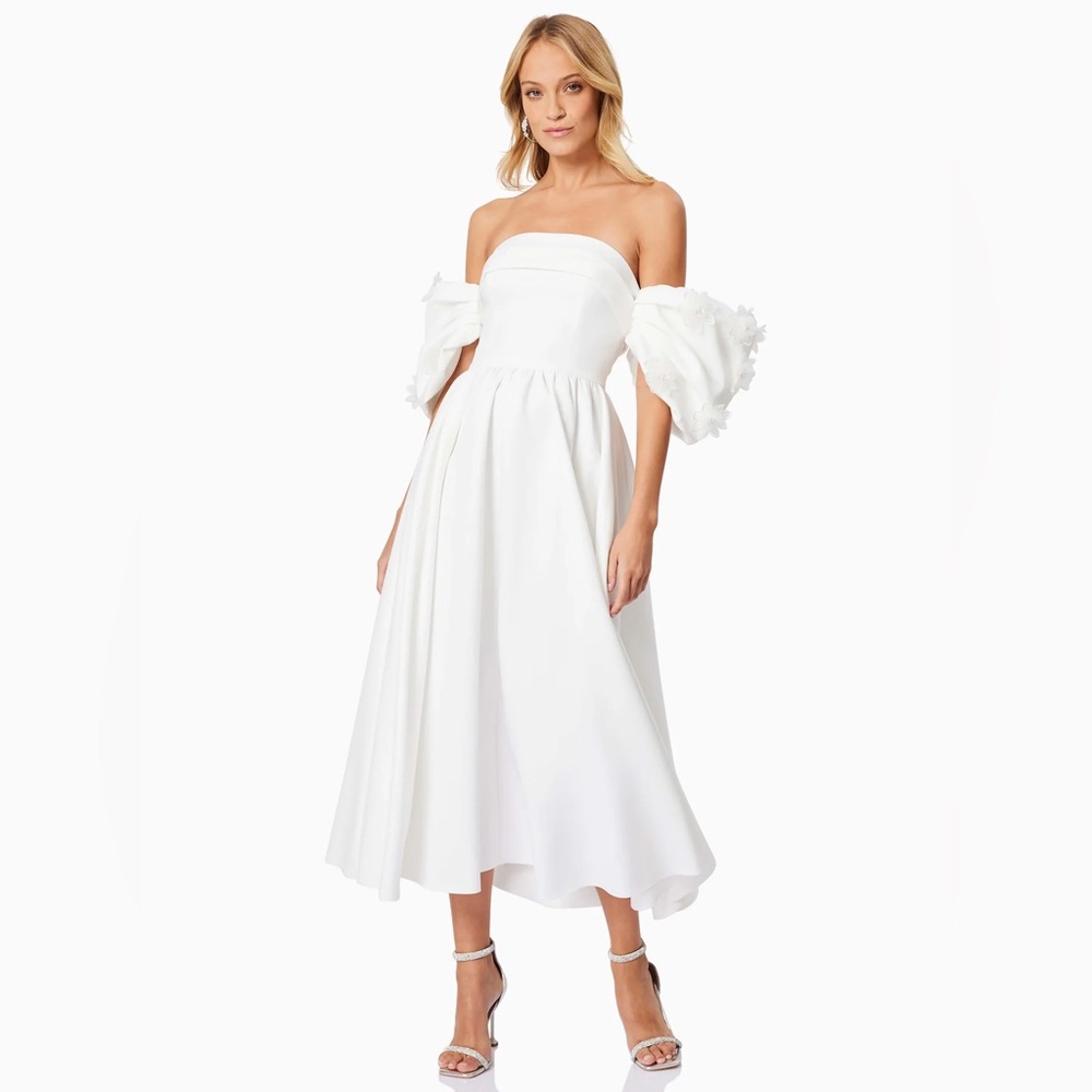 Elliatt Destiny Off Shoulder Midi Dress in White, NWT, Small